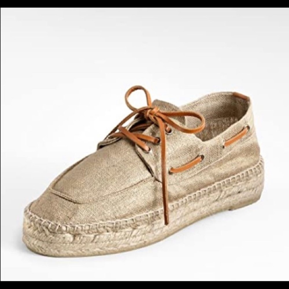 Tory Burch Natural Canvas Espadrille with Tan Leather Laces - Picture 1 of 12